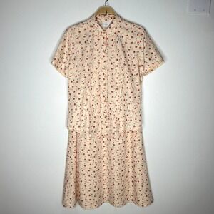 Liz‎ Claiborne Floral Print Two Piece Set Peach Red Blue Flowers M